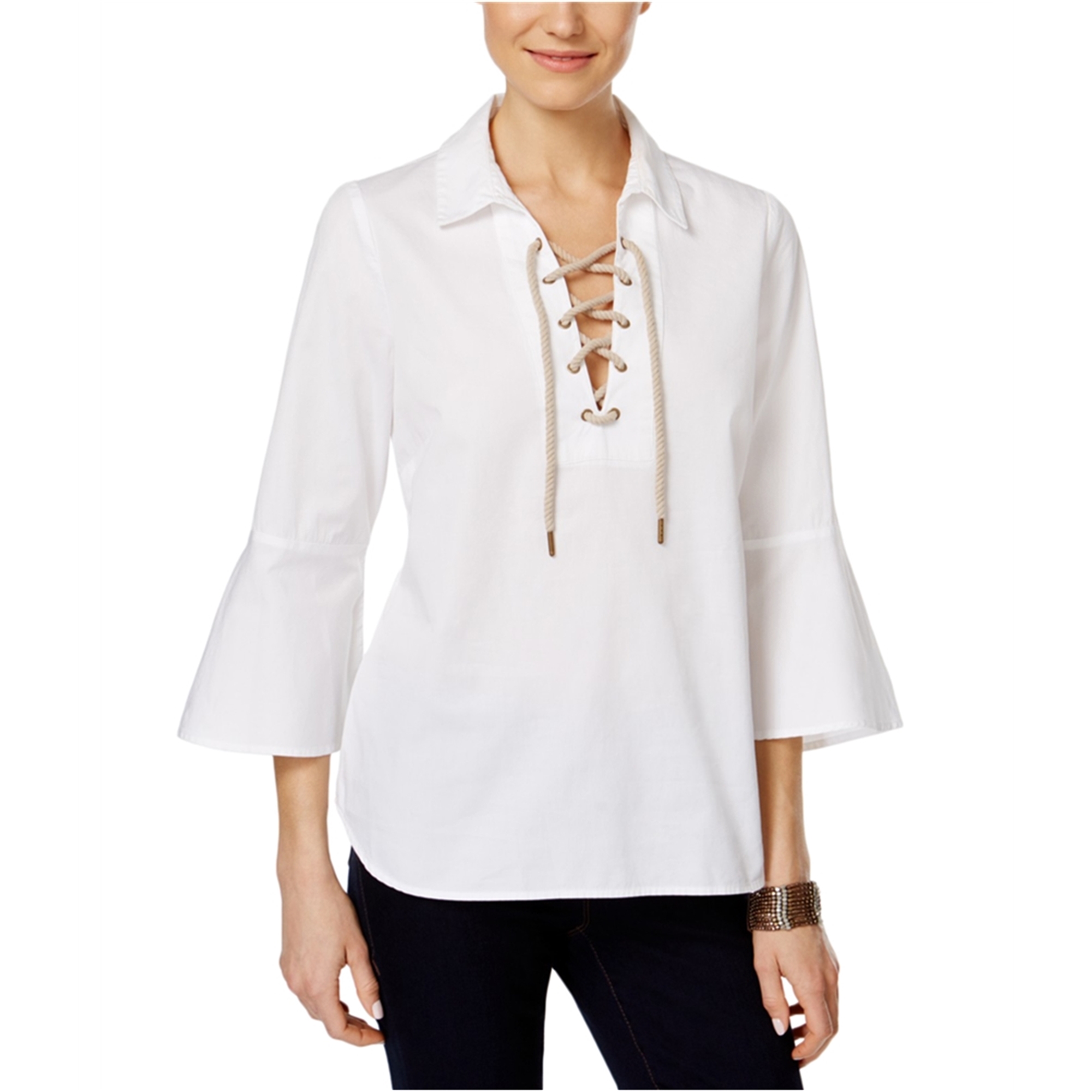G.H. Bass \u0026 Co. Womens Cotton Knit Blouse, White, Small